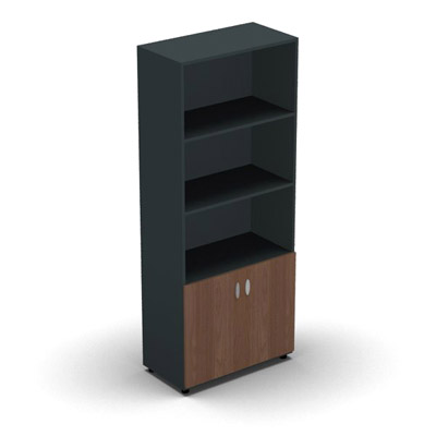 Armoire haute mlamin - 2 portes pleines + niche - 4 tablettes - 80 x 198 cm - portes noyer ambr - top et faades anthracite