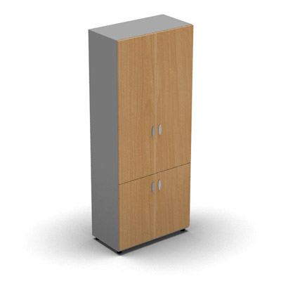 Armoire haute mlamin - 4 portes pleines - 4 tablettes - 80 x 198 cm - portes htre saumonn - top et faades aluminium