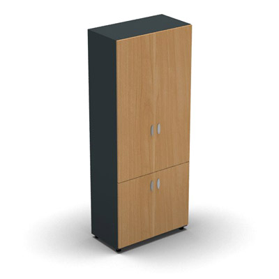 Armoire haute mlamin - 4 portes pleines - 4 tablettes - 80 x 198 cm - portes htre saumonn - top et faades anthracite
