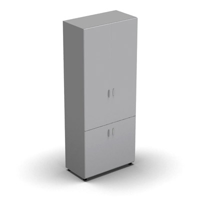 Armoire haute mlamin - 4 portes pleines - 4 tablettes - 80 x 198 cm - portes gris clair - top et faades aluminium