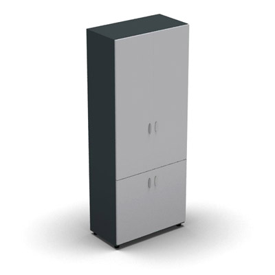 Armoire haute mlamin - 4 portes pleines - 4 tablettes - 80 x 198 cm - portes gris clair - top et faades anthracite