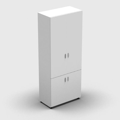 Armoire haute mlamin - 4 portes pleines - 4 tablettes - 80 x 198 cm - portes blanc neige - top et faades blanc neige