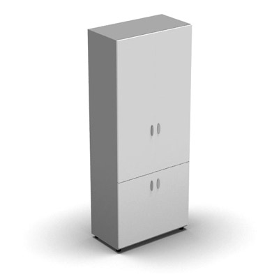 Armoire haute mlamin - 4 portes pleines - 4 tablettes - 80 x 198 cm - portes blanc neige - top et faades aluminium