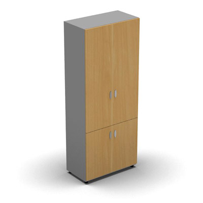 Armoire haute mlamin - 4 portes pleines - 4 tablettes - 80 x 198 cm - portes htre dor - top et faades aluminium