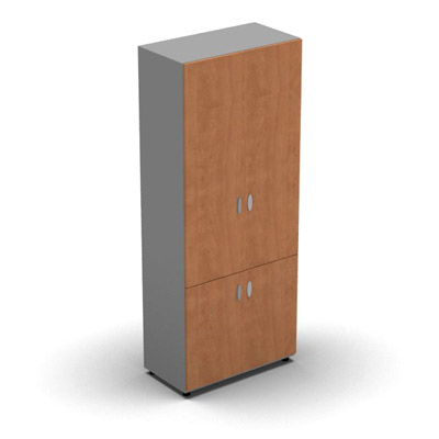 Armoire haute mlamin - 4 portes pleines - 4 tablettes - 80 x 198 cm - portes pommier de France - top et faades aluminium