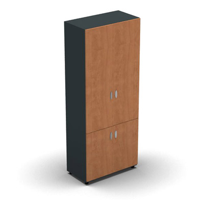 Armoire haute mlamin - 4 portes pleines - 4 tablettes - 80 x 198 cm - portes pommier de France - top et faades anthracite