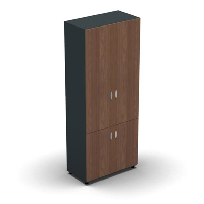 Armoire haute mlamin - 4 portes pleines - 4 tablettes - 80 x 198 cm - portes noyer ambr - top et faades anthracite
