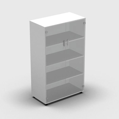 Armoire mlamine H. 133,3 x L. 80 x P. 42,6 cm 2 portes - corps blanc neige - portes verre dpoli transparent - quipe de 3 tablettes