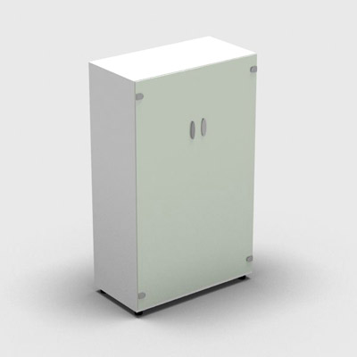 Armoire mlamine H. 133,3 x L. 80 x P. 42,6 cm 2 portes - corps blanc neige - portes verre maill blanc - quipe de 3 tablettes