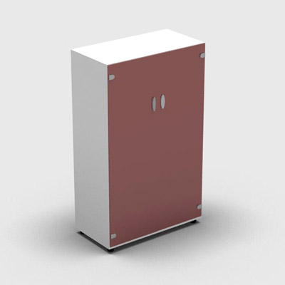 Armoire mlamine H. 133,3 x L. 80 x P. 42,6 cm 2 portes - corps blanc neige - portes verre maill rubis - quipe de 3 tablettes