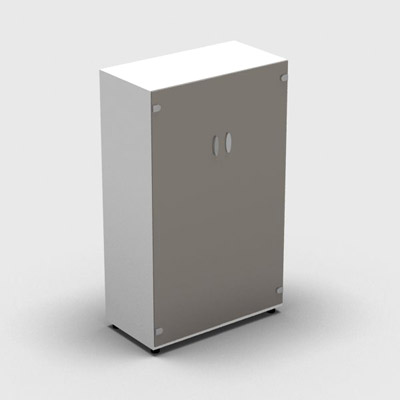 Armoire mlamine H. 133,3 x L. 80 x P. 42,6 cm 2 portes - corps blanc neige - portes verre maill gris - quipe de 3 tablettes