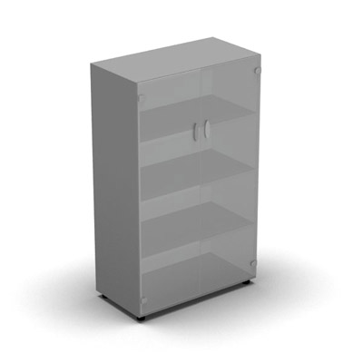 Armoire mlamine H. 133,3 x L. 80 x P. 42,6 cm 2 portes - corps gris aluminium - portes verre dpoli transparent - quipe de 3 tablettes