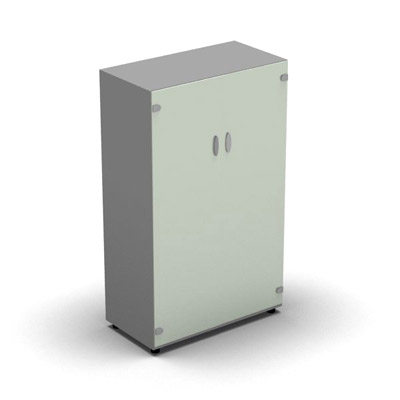 Armoire mlamine H. 133,3 x L. 80 x P. 42,6 cm 2 portes - corps gris aluminium - portes verre maill blanc - quipe de 3 tablettes