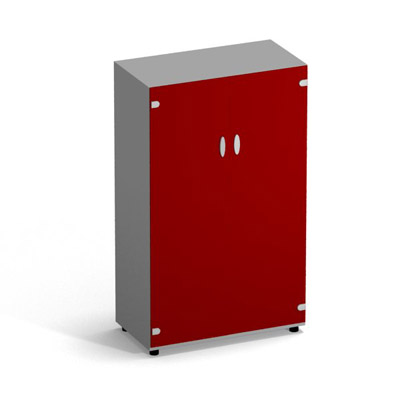 Armoire mlamine H. 133,3 x L. 80 x P. 42,6 cm 2 portes - corps gris aluminium - portes verre maill rubis - quipe de 3 tablettes
