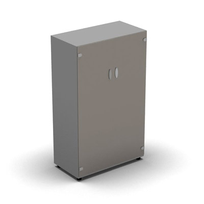 Armoire mlamine H. 133,3 x L. 80 x P. 42,6 cm 2 portes - corps gris aluminium - portes verre maill gris - quipe de 3 tablettes