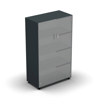 Armoire mlamine H. 133,3 x L. 80 x P. 42,6 cm 2 portes - corps gris anthracite - portes verre dpoli transparent - quipe de 3 tablettes