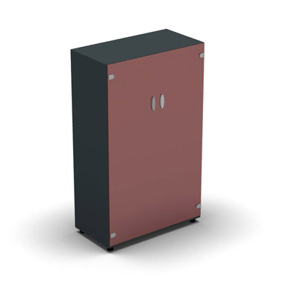 Armoire mlamine H. 133,3 x L. 80 x P. 42,6 cm 2 portes - corps gris anthracite - portes verre maill rubis - quipe de 3 tablettes
