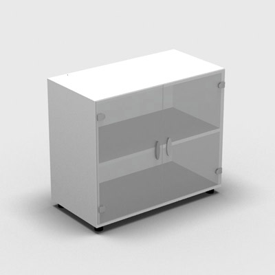 Armoire mlamine H. 71 x L. 80 x P. 42,6 cm 2 portes - corps blanc neige - portes verre dpoli transparent - quipe d'1 tablette