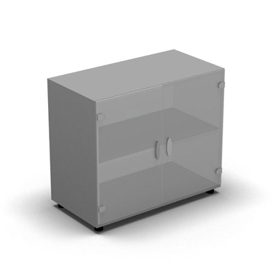 Armoire mlamine H. 71 x L. 80 x P. 42,6 cm 2 portes - corps gris aluminium - portes verre dpoli transparent - quipe d'1 tablette
