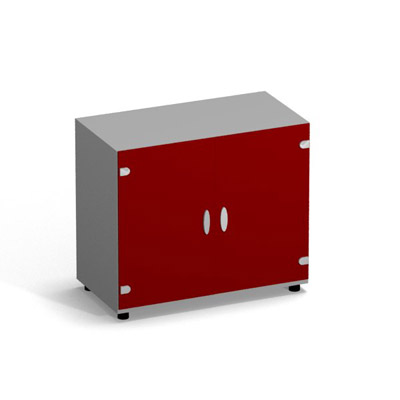 Armoire mlamine H. 71 x L. 80 x P. 42,6 cm 2 portes - corps gris aluminium - portes verre maill rubis - quipe d'1 tablette