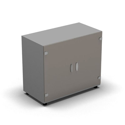 Armoire mlamine H. 71 x L. 80 x P. 42,6 cm 2 portes - corps gris aluminium - portes verre maill gris - quipe d'1 tablette