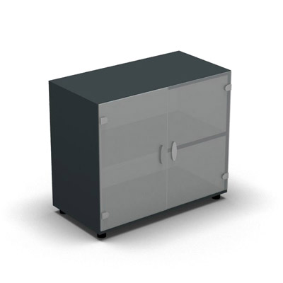 Armoire mlamine H. 71 x L. 80 x P. 42,6 cm 2 portes - corps gris anthracite - portes verre dpoli transparent - quipe d'1 tablette