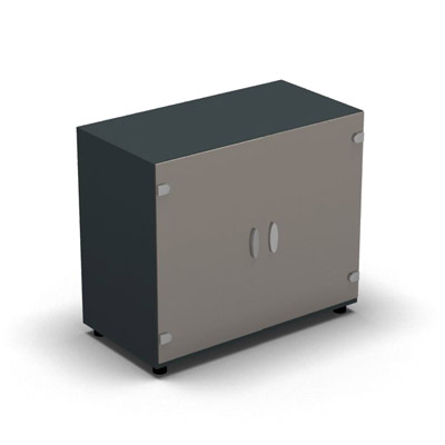 Armoire mlamine H. 71 x L. 80 x P. 42,6 cm 2 portes - corps gris anthracite - portes verre maill gris - quipe d'1 tablette