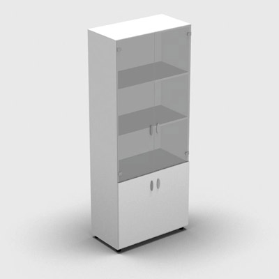 Armoire haute mlamin - 2 portes vitres + 2 portes mlamins - 4 tablettes - 80 x 198 cm - verre transparent dpoli - portes mlamins blanc neige - corps blanc neige