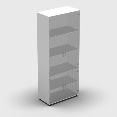 Armoire mlamine H. 197,3 x L. 80 x P. 42,6 cm 4 portes - corps blanc neige - portes verre dpoli transparent - quipe de 4 tablettes