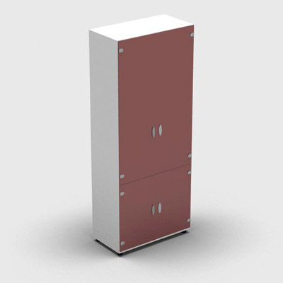 Armoire mlamine H. 197,3 x L. 80 x P. 42,6 cm 4 portes - corps blanc neige - portes verre maill rubis - quipe de 4 tablettes