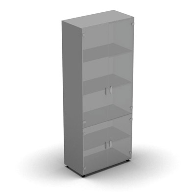 Armoire mlamine H. 197,3 x L. 80 x P. 42,6 cm 4 portes - corps gris aluminium - portes verre dpoli transparent - quipe de 4 tablettes