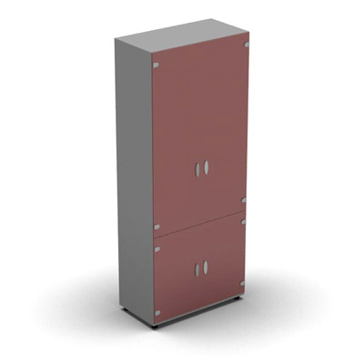 Armoire mlamine H. 197,3 x L. 80 x P. 42,6 cm 4 portes - corps gris aluminium - portes verre maill rubis - quipe de 4 tablettes