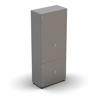 Armoire mlamine H. 197,3 x L. 80 x P. 42,6 cm 4 portes - corps gris aluminium - portes verre maill gris - quipe de 4 tablettes