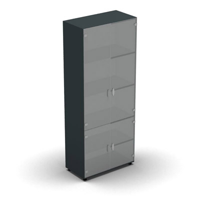 Armoire mlamine H. 197,3 x L. 80 x P. 42,6 cm 4 portes - corps gris anthracite - portes verre dpoli transparent - quipe de 4 tablettes
