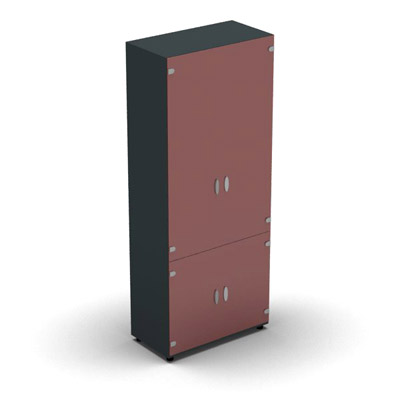 Armoire mlamine H. 197,3 x L. 80 x P. 42,6 cm 4 portes - corps gris anthracite - portes verre maill rubis - quipe de 4 tablettes