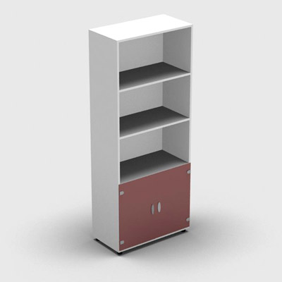 Armoire mlamine H. 197,3 x L. 80 x P. 42,6 cm 1/3 portes + 2/3 bibliothque - corps blanc neige - portes verre maill rubis - quipe de 4 tablettes
