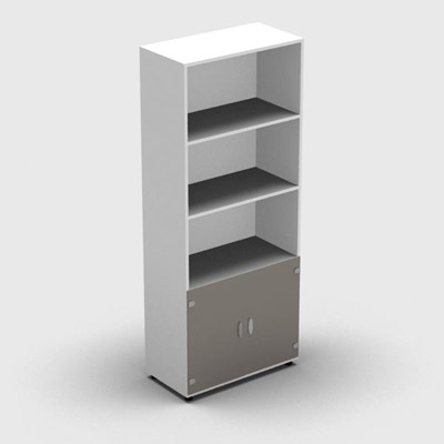 Armoire mlamine H. 197,3 x L. 80 x P. 42,6 cm 1/3 portes + 2/3 bibliothque - corps blanc neige - portes verre maill gris - quipe de 4 tablettes