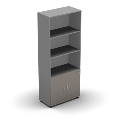 Armoire mlamine H. 197,3 x L. 80 x P. 42,6 cm 1/3 portes + 2/3 bibliothque - corps gris aluminium - portes verre maill gris - quipe de 4 tablettes