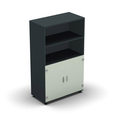 Armoire mlamine H. 133,3 x L. 80 x P. 42,6 cm 1/2 portes + 1/2 bibliothque - corps gris anthracite - portes verre maill blanc - quipe de 3 tablettes