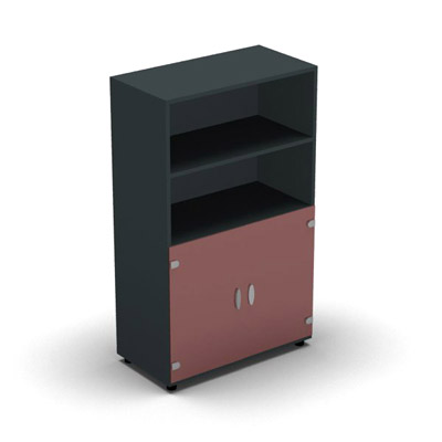 Armoire mlamine H. 133,3 x L. 80 x P. 42,6 cm 1/2 portes + 1/2 bibliothque - corps gris anthracite - portes verre maill rubis - quipe de 3 tablettes