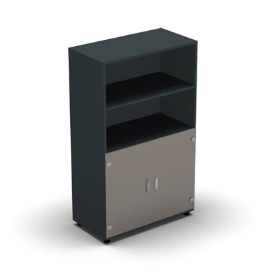 Armoire mlamine H. 133,3 x L. 80 x P. 42,6 cm 1/2 portes + 1/2 bibliothque - corps gris anthracite - portes verre maill gris - quipe de 3 tablettes