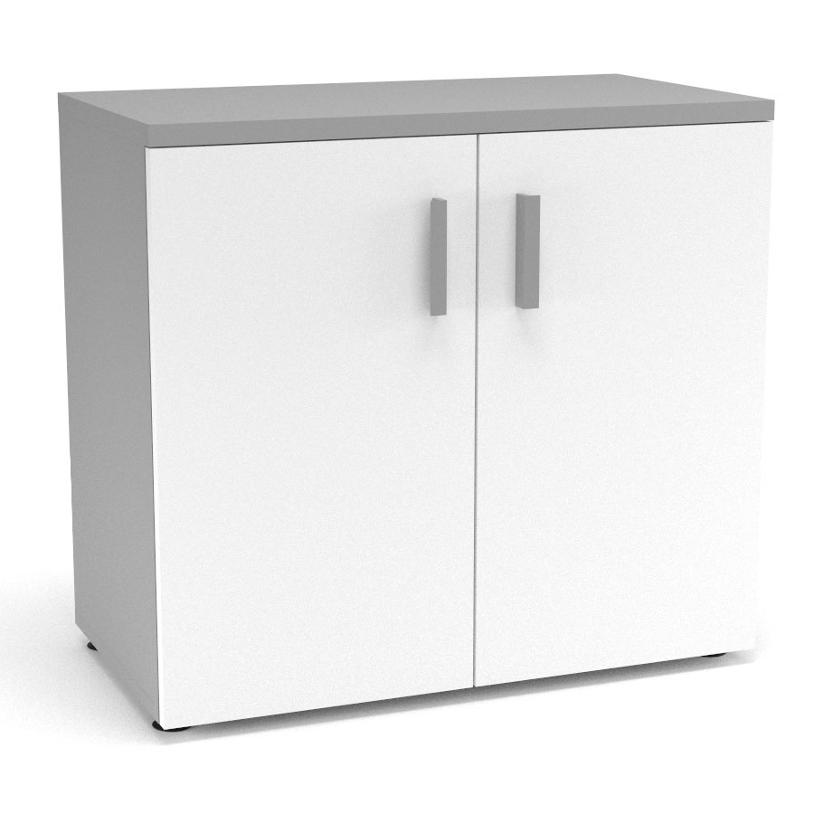 Armoire mlamine Armand 1 tablette H. 73,5 x L. 80 x P. 43,2 cm corps et top finition mlamine gris aluminium avec 2 portes soft-closing mlamine blanc neige