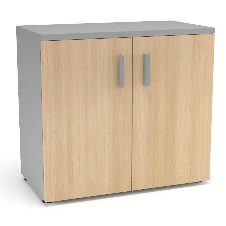 Armoire mlamine Armand 1 tablette H. 73,5 x L. 80 x P. 43,2 cm corps et top finition mlamine gris aluminium avec 2 portes soft-closing mlamine chne clair