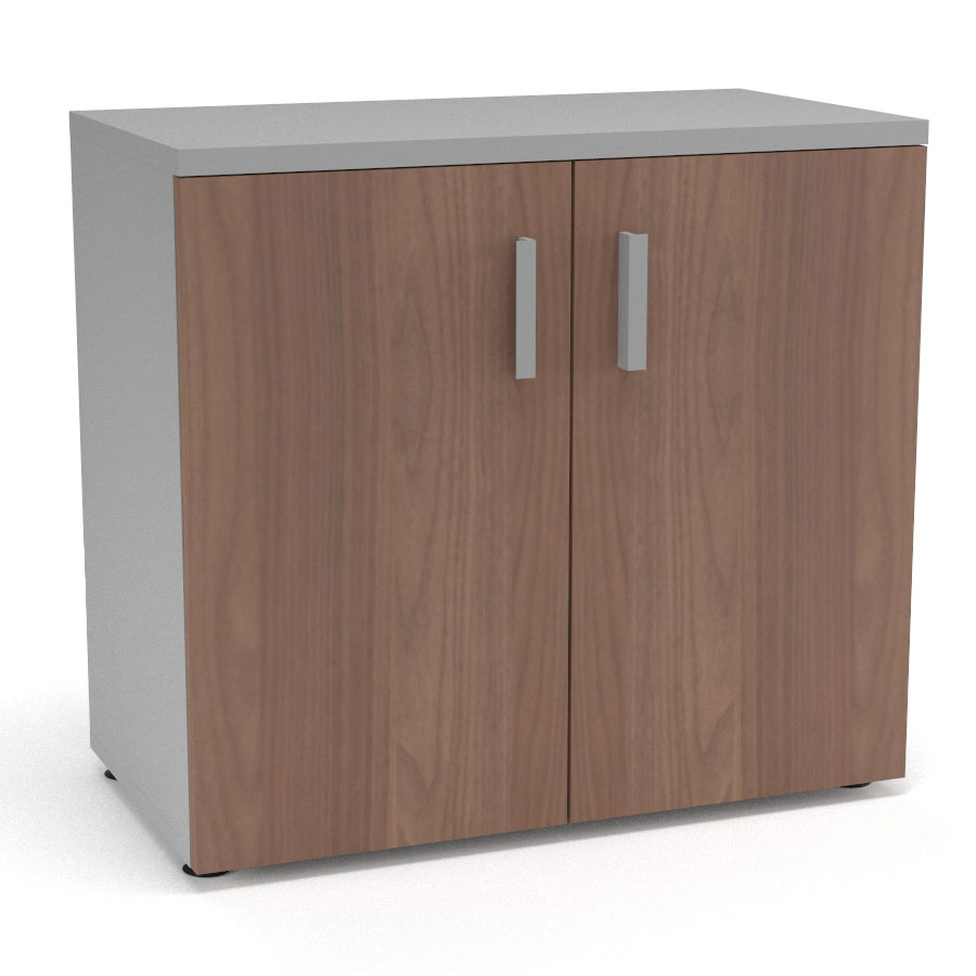 Armoire mlamine Armand 1 tablette H. 73,5 x L. 80 x P. 43,2 cm corps et top finition mlamine gris aluminium avec 2 portes soft-closing mlamine noyer ambr