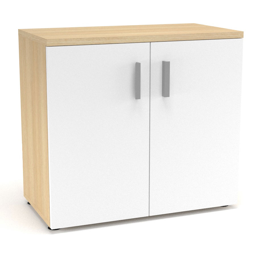 Armoire mlamine Armand 1 tablette H. 73,5 x L. 80 x P. 43,2 cm corps et top finition mlamine chne clair avec 2 portes soft-closing mlamine blanc neige