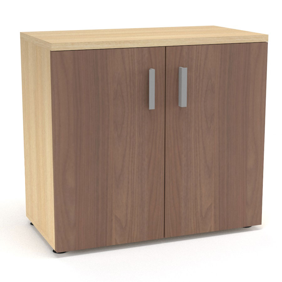Armoire mlamine Armand 1 tablette H. 73,5 x L. 80 x P. 43,2 cm corps et top finition mlamine chne clair avec 2 portes soft-closing mlamine noyer ambr