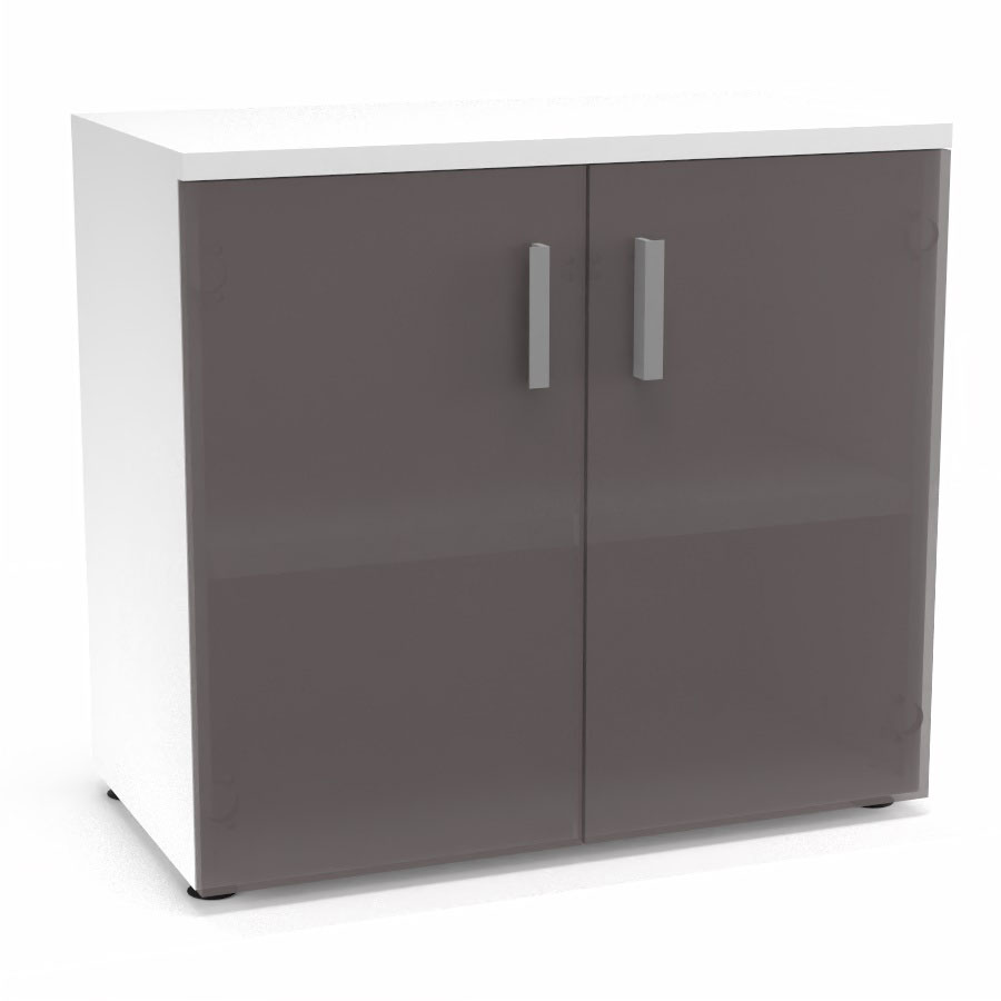 Armoire mlamine Armand 1 tablette H. 73,5 x L. 80 x P. 43,2 cm corps et top finition mlamine blanc neige avec 2 portes verre maill gris souris