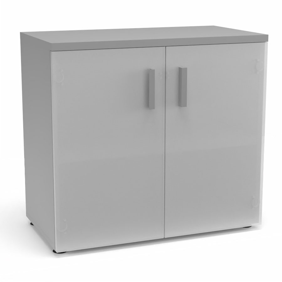 Armoire mlamine Armand 1 tablette H. 73,5 x L. 80 x P. 43,2 cm corps et top finition mlamine gris aluminium avec 2 portes verre dpoli transparent