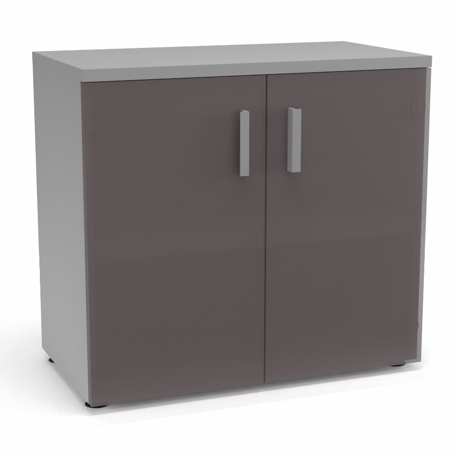 Armoire mlamine Armand 1 tablette H. 73,5 x L. 80 x P. 43,2 cm corps et top finition mlamine gris aluminium avec 2 portes verre maill gris souris