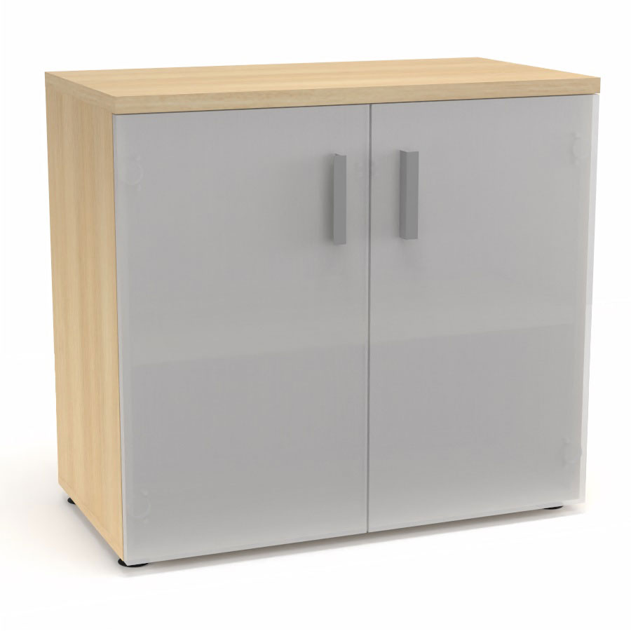 Armoire mlamine Armand 1 tablette H. 73,5 x L. 80 x P. 43,2 cm corps et top finition mlamine chne clair avec 2 portes verre dpoli transparent